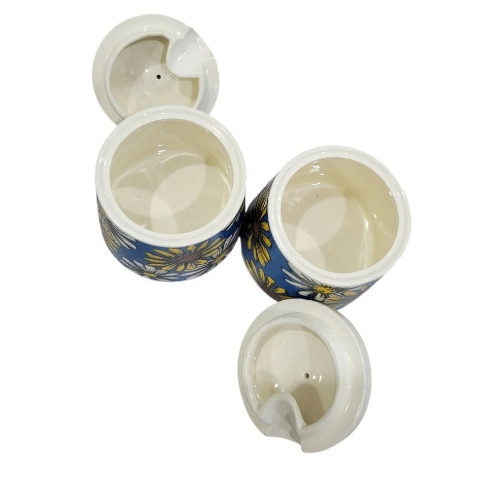 Vintage W. Goebel 1963 Germany Sugar Creamer Set Blue Daisy Floral Ceramic‎